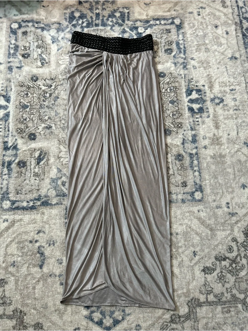 Venus Smocked Waist Maxi Skirt in Gray with Black Band